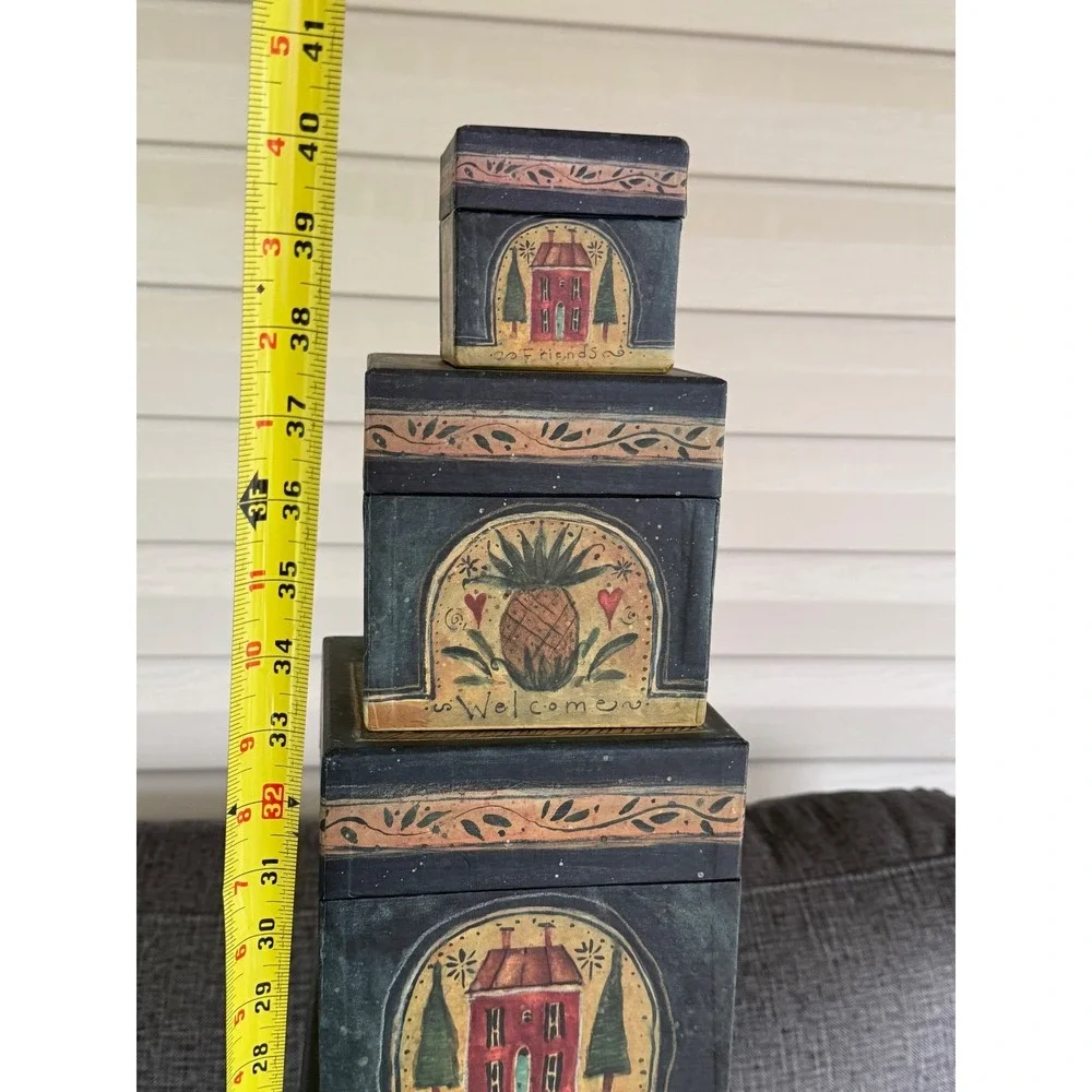 Primative Stacking Boxes (7), Welcome Friends by R.A. Lang Card Co